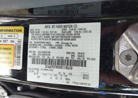 2017 Ford Fusion Se from USA, damaged, VIN 3FA6P0T90HR118650